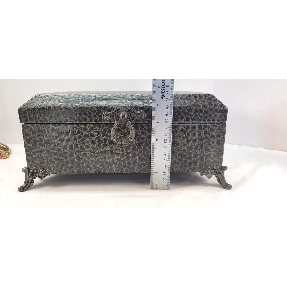 Jewery Chest Vintage Faux Croc Reptile Embossed Red Flocked inside.